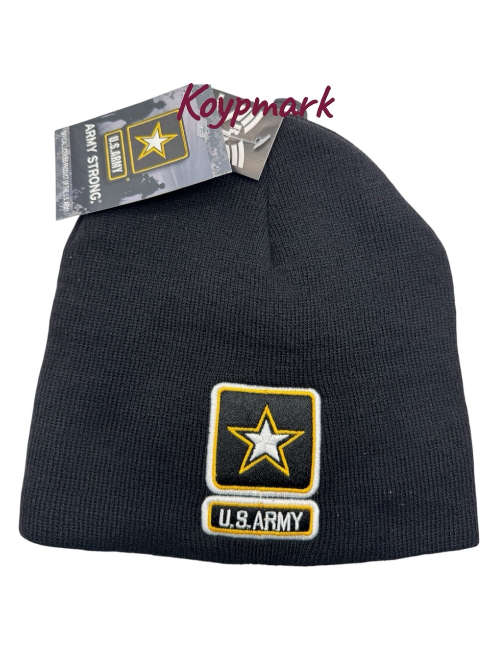 U.S. Army Black Knit Beanie with Yellow & White Patch